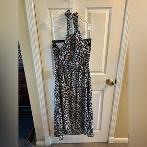 Halter High-Low Dress in Black & White Abstract Print